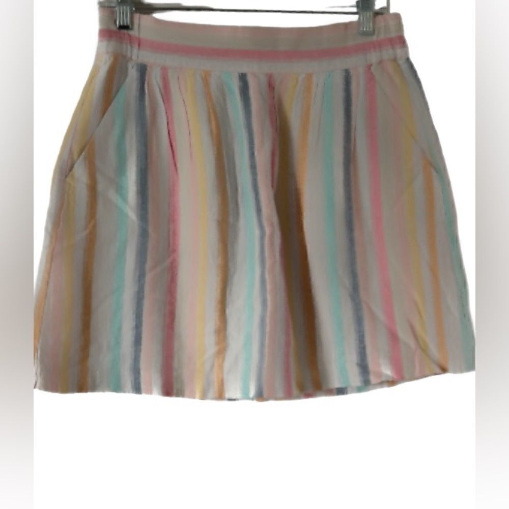 Loft Pastel Stripe Lined Linen blend Mini Skirt Size XS